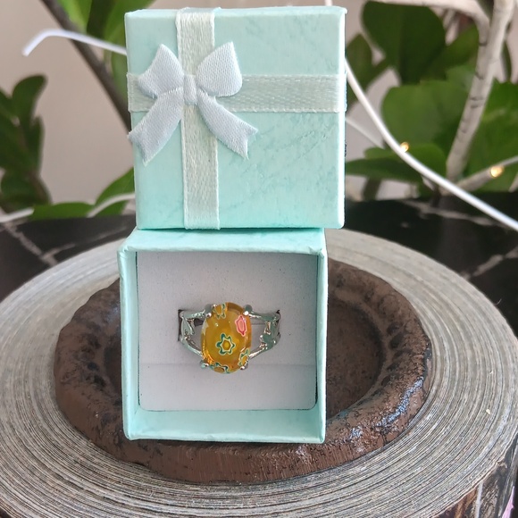 Millefieor Murano Glass Ring Srerling Silver Size 7.5 - Picture 1 of 3